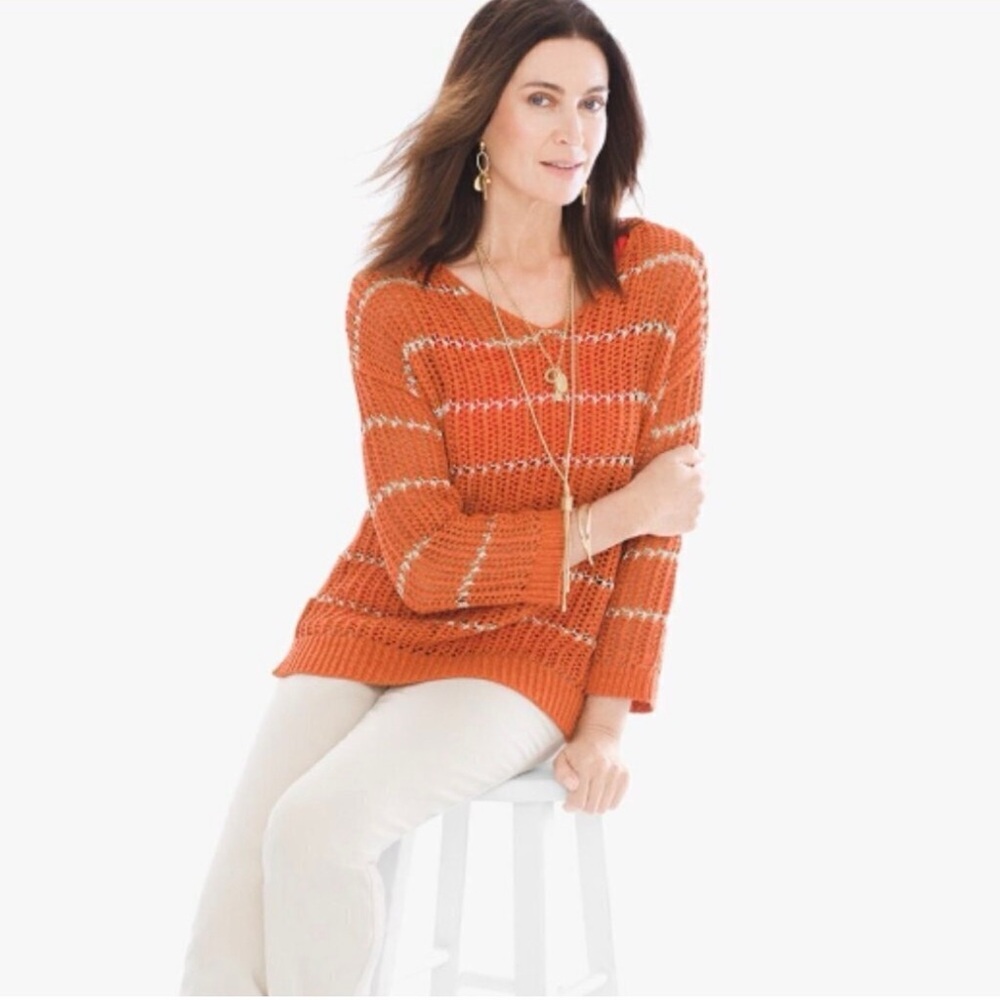 Chico’s Charlotte orange‎ metallic knit sweater size 3 US XL